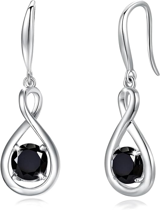 FANCIME Valentines Day Gift Dangle Drop Earrings 925 Sterling Silver Dainty Infinity Round Gemstone Birthstone Jewelry Birthday Gifts for Her Women