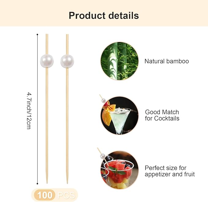 Cocktail Picks for Appetizers, Toothpicks for Appetizers, 100PCS White Cocktail Toothpicks for Drinks, Appetizer Skewers for Charcuterie Cups Board