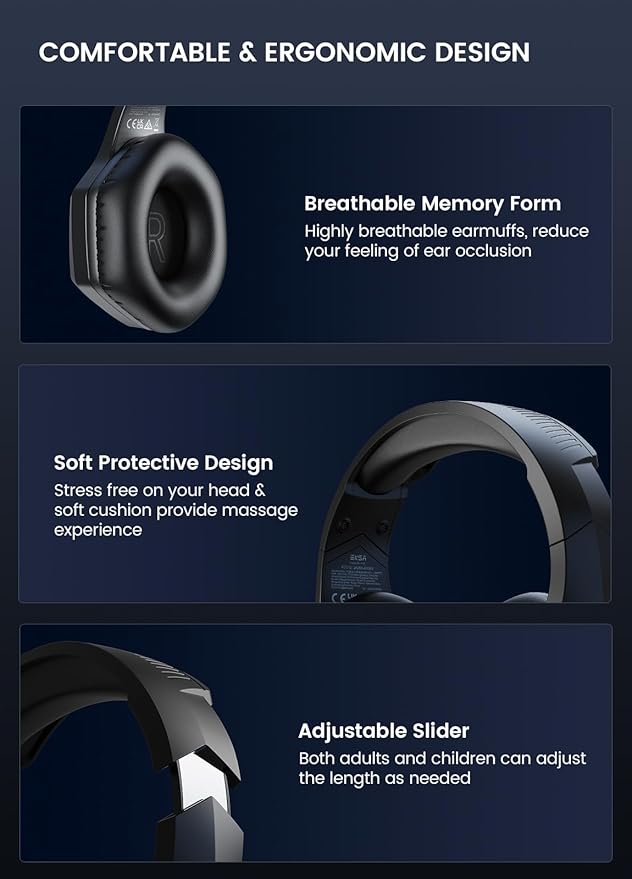 EKSA Wireless Gaming Headset, 2.4GHz USB Gaming Headphones with Microphone for PC, PS5, PS4, Nintendo Switch, 7.1 Surround Sound PC Headset, RGB Light, Ergonomic Design, 3.5mm Wired for Xbox Serie