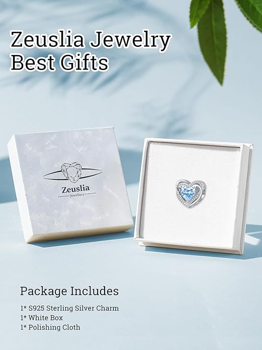 Heart Birthstone Charms for Bracelets, 925 Sterling Silver Women Bead Charms for Charm Bracelets Necklace, Mother's Day Birthday Anniversary Jewelry Gifts for Wife Mom Grandma Daughter
