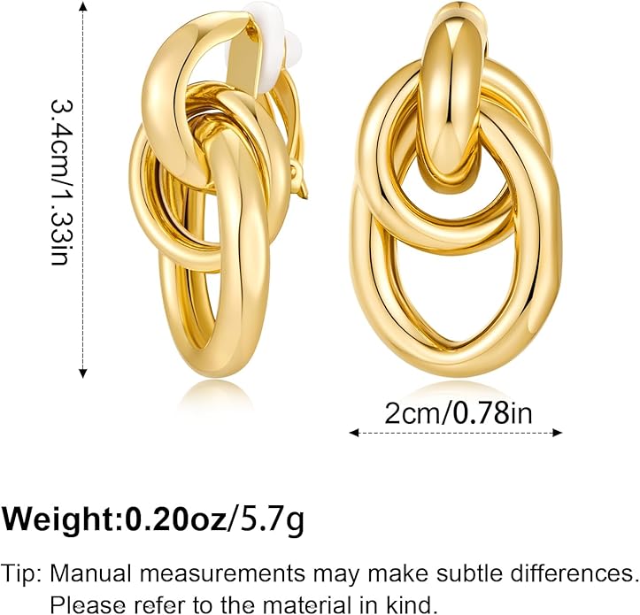 Clip on Earrings for Women 14K Gold Plated Geometric Knot Non Pierced Ear Clips Lightweight Trendy Hypoallergenic No Piercing Jewelry Gifts