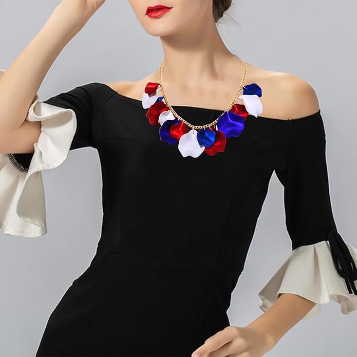 Flower Petal Necklace Earrings Set Layered Statement Beaded Jewelry Set for Women Summer Necklace Earrings