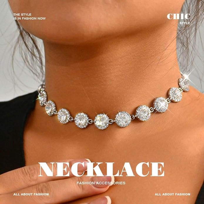 Crystal Choker Necklace Silver Rhinestone Chokers Diamond Jewelry for Women