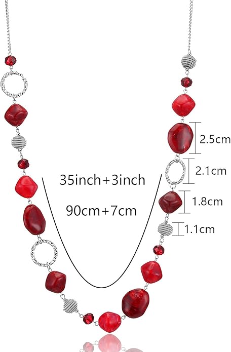 BULINLIN Beaded Long Necklace for Women Silver Sweater Chain Necklace with Crystal Resin Beads, Fashion Jewelry Necklace
