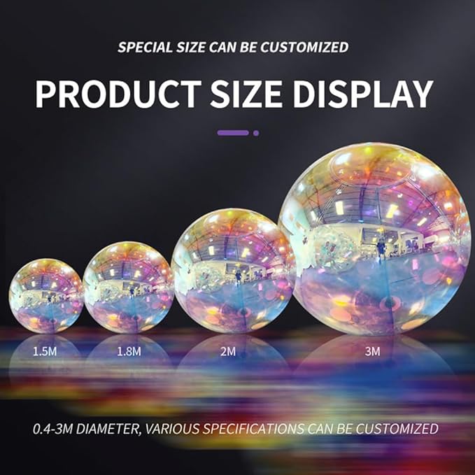 Inflatable Mirror Ball,Silver & Gold & Iridescent Giant Mirror Balloon,Big Shinny Balls,Reusable PVC Hanging Disco Sphere For Party & Wedding & Event Decoration (Iridescent, 48in 3.9ft 1.2m)