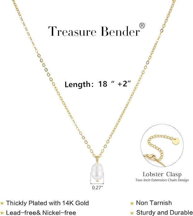 Pearl Necklaces for Women Trendy, 14k Gold Plated Dainty Necklace Simple Pearl Drop Single Charm Pendant Necklace Birthday Wedding Gifts Gold Jewelry for Women