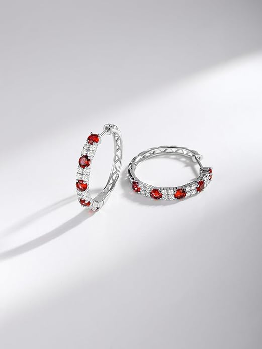Women's Huggie Hoops with Birthstone 925 Sterling Silver Huggie Stud Hypoallergenic 14K Gold Plated Moissanite Earrings -Emerald Sapphire Ruby Hoop Earrings, Size 20 25mm