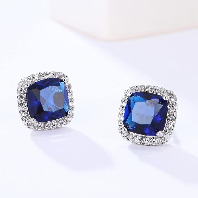 YOMELA Cubic Zirconia Earrings Studs, Halo CZ Birthstone Simulated Diamond Stud Earrings for Women