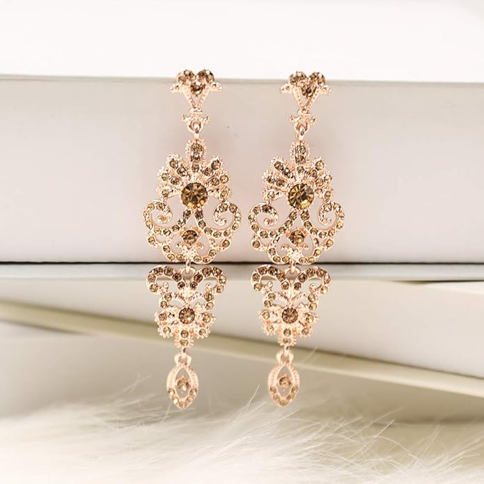 mecresh Gold/Silver Rhinestone Chandelier Wedding Bridal Dangle Earrings
