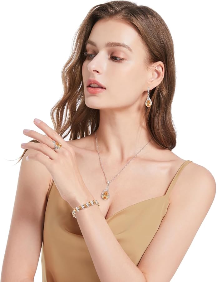 LMXXVJ Jewelry Set for Women,Teardrop Cubic Zirconia Necklace Earrings Adjustable Ring Bracelet Jewelry Set Formal Jewelry Gift