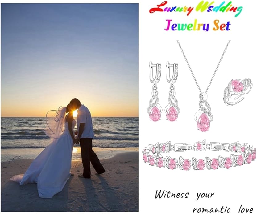 LMXXVJ Jewelry Set for Women,Teardrop Cubic Zirconia Necklace Earrings Adjustable Ring Bracelet Jewelry Set Formal Jewelry Gift