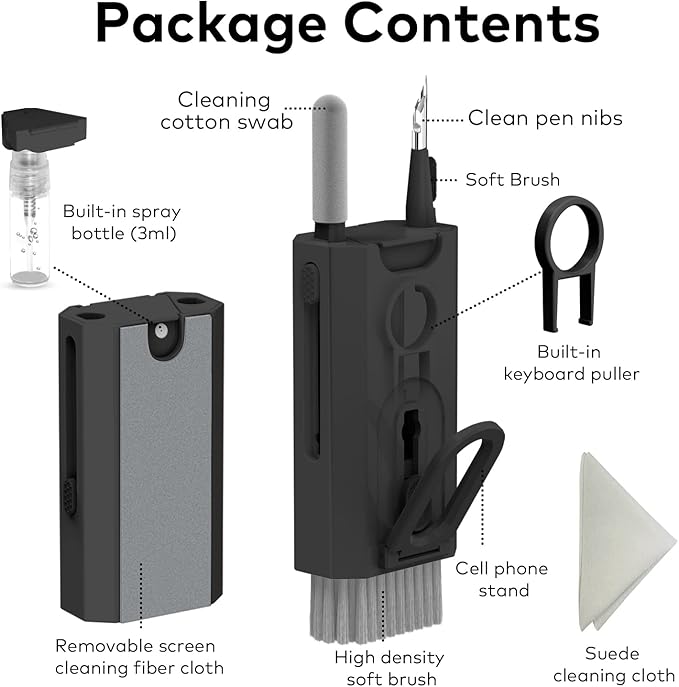 8 in 1 Electronic Cleaning kit - Keyboard Cleaner, Keyboard Cleaning Kit, Laptop Cleaner, Laptop Cleaning Kit, Electronic Cleaner Kit for Airpods Pro/Laptop/Phone(Give Away a Flannel Cloth) Black