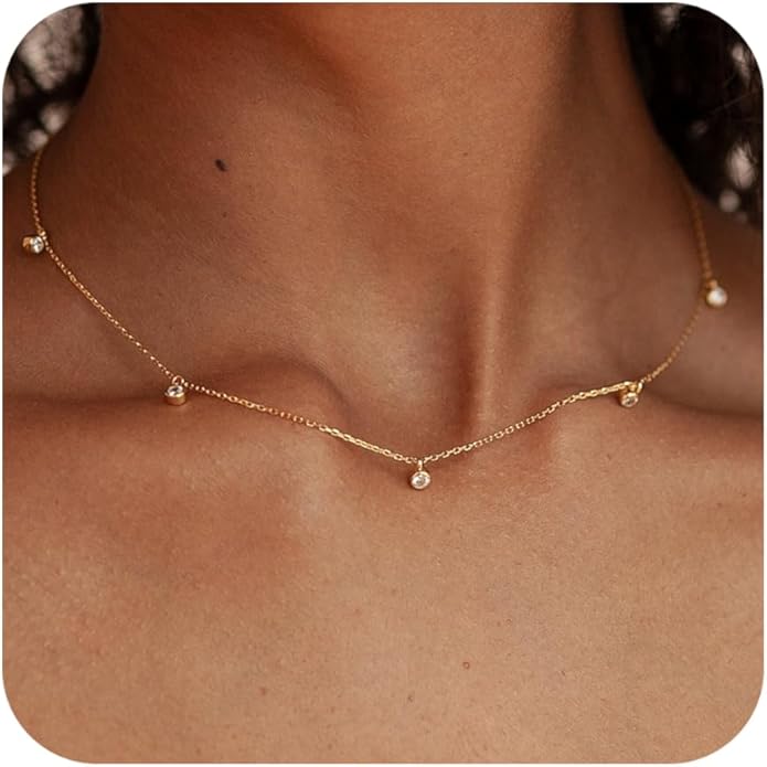 Valentines Day Gifts for Women Her - Dainty Necklaces for Women Cute Station Choker Simulated Diamond Necklace Simple Layering CZ Necklace Trendy Jewelry Gifts