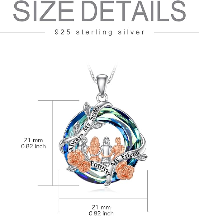 TOUPOP Sisters Gifts from Sister Necklace Sterling Silver Rose Flower with Crystal Jewelry Valentines Day Birthday Gifts for Women Best Friend Friendship