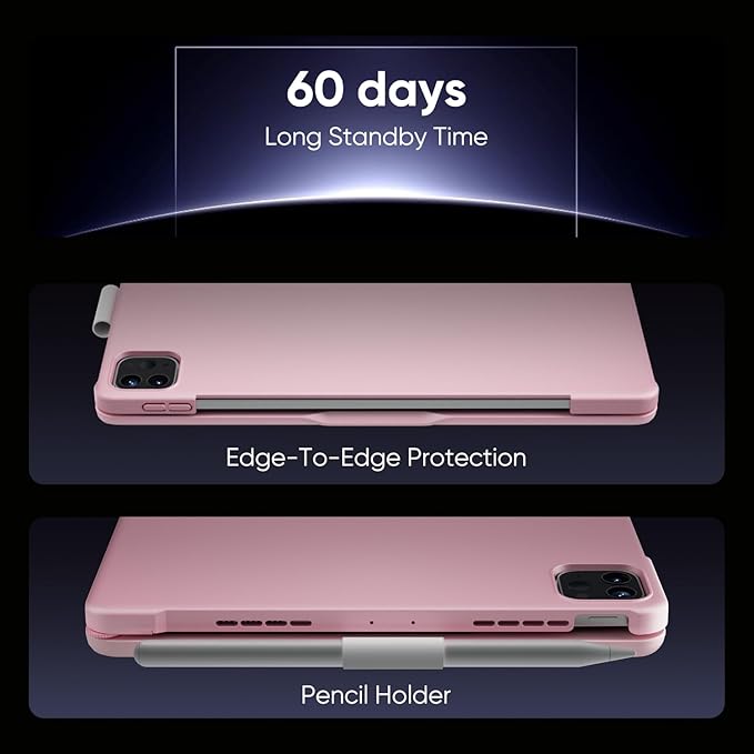 doqo for iPad Air 11 and iPad Pro 11 case with Keyboard,360° Rotatable Keyboard case for iPad Air 11 M3 2025/M2 2024,air 5th,4th 10.9,iPad Pro 11(4th,3rd,2nd,1st Gen) with Multi-Touch Trackpad (Pink)