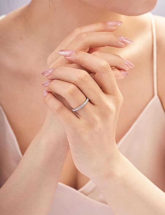 IMOLOVE Moissanite Wedding Band Wedding Rings for Women 925 Sterling Silver Rings with 18K White Gold Plated Eternity Stackable Engagement Ring Anniversary Band Size 3-12