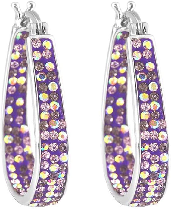 Savlano 14K White Gold Plated Inside Out Crystal Hoop Earrings For Women Comes With Savlano Gift Box