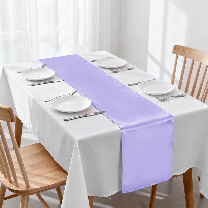10 Pack Satin Table Runner Lavender 12 x 108 Inch Long,Satin Silk Table Runner for Wedding,Birthday Party and Banquet(Lavender,10 Pack)