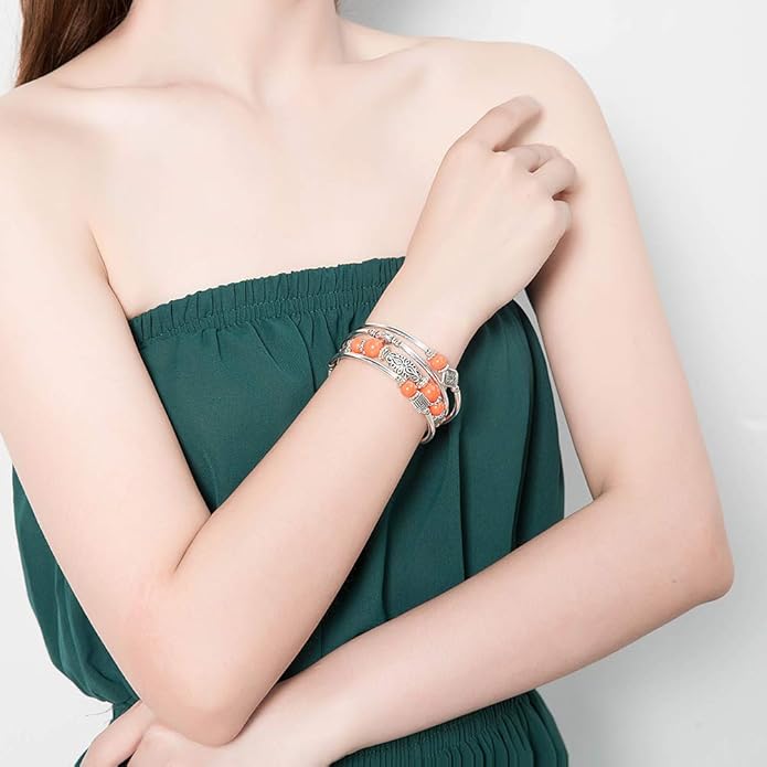 BULINLIN Layered Wrap Bangle Turquoise Bracelet - Bead Bracelet with Natural Agate Stone, Gifts For Women