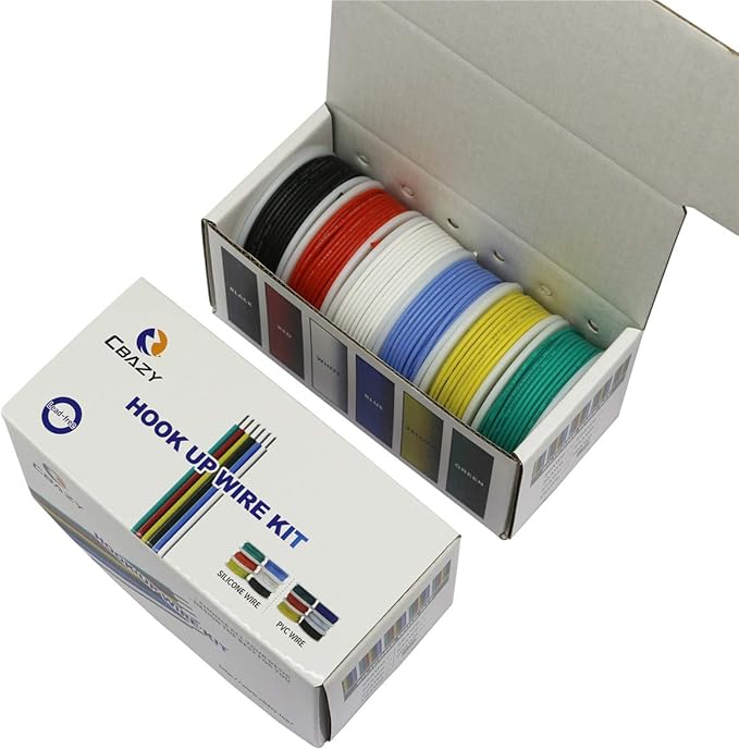CBAZY™ Hook up Wire Kit (Stranded Wire Kit) 24 Gauge Flexible Silicone Rubber Electric Wire 6 Colors 19.6 feet Each 24 AWG
