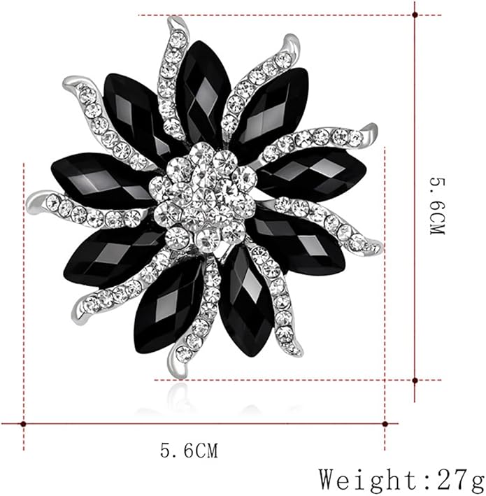 Rhinestone Flower Brooch for Women Vintage Style Black White Crystal Flower Brooch Pin Sparkling Bridal Wedding Crystal Pin Elegant Clothing Hat Bag Accessories Christmas Birthday Party Wedding Costume Jewelry