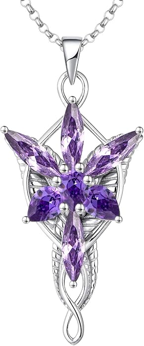JO WISDOM Arwen Evenstar Necklace,925 Sterling Silver Lord of The Ring Hobbit Pendant Necklace with 5A Cubic Zirconia,Elvish Jewelry for Women