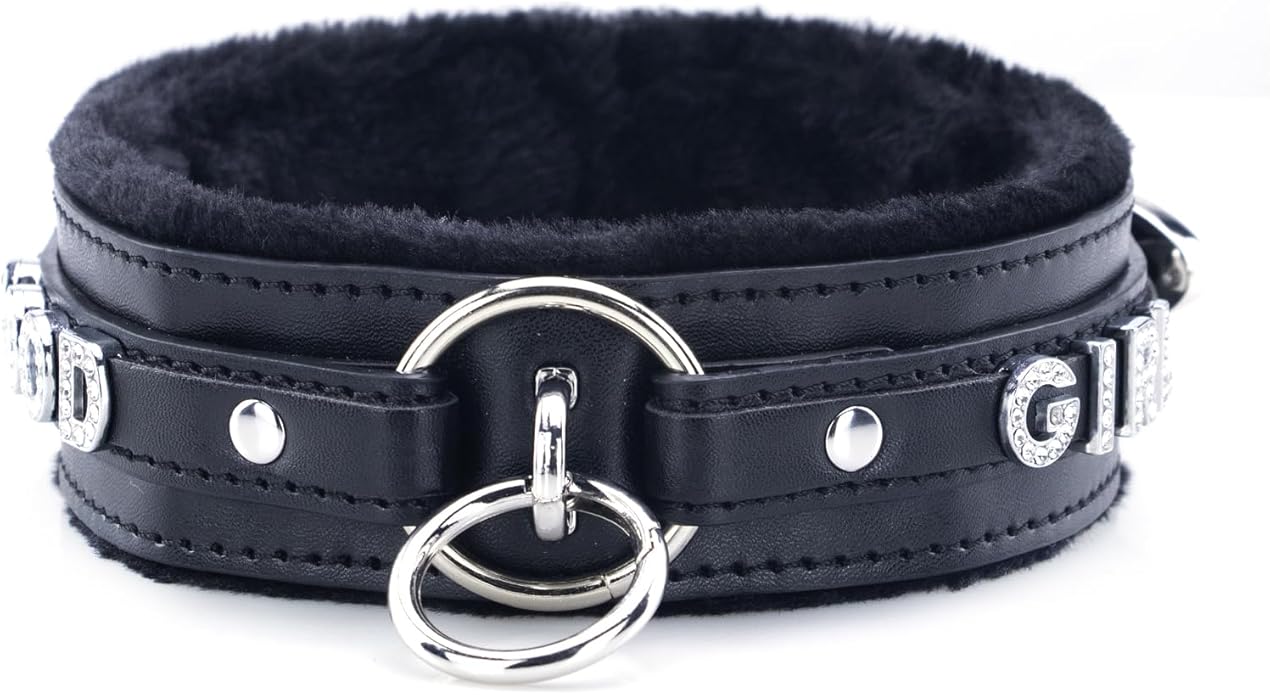 Sparkle Letter Choker Collar For Women, Furry O-ring Leather Collar Punk Gothic Choker Necklace Adjustable Fashion Jewelry, Black