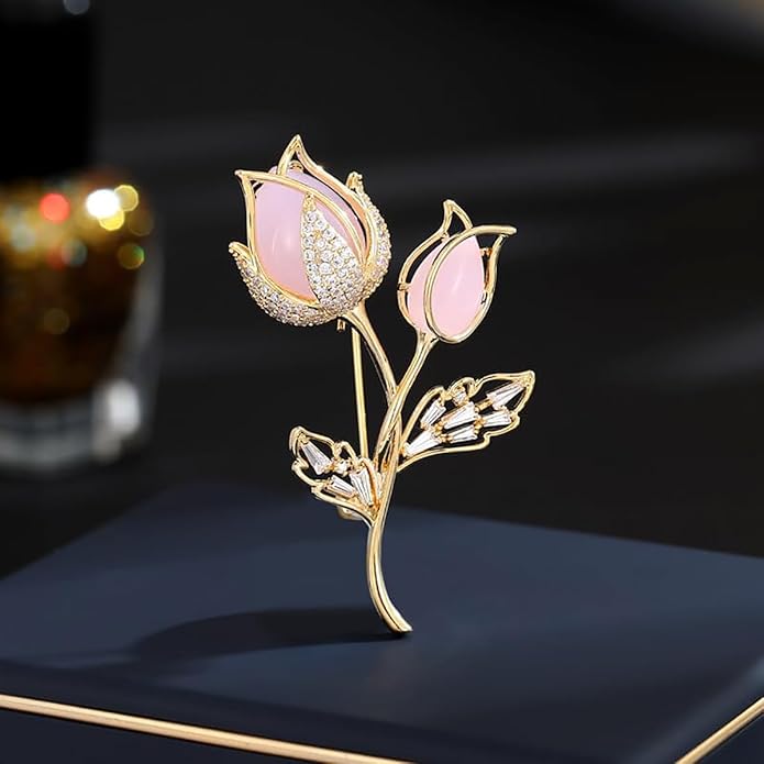 14K Gold Rose Flower Brooch - Elegant Floral Design Scarf Buckle, Graceful Pin for Special Occasions, Ideal Gift for Her, Craft Enthusiast Jewelry Accessory