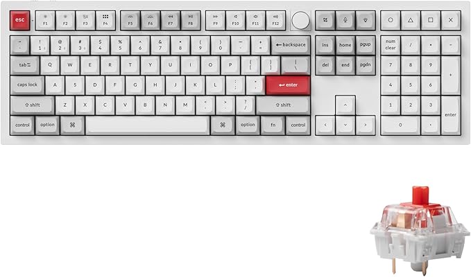 Keychron Q6 Pro Full Aluminum RGB Wireless/Wired Custom Mechanical Keyboard for Mac Windows Linux, Full-Size QMK/VIA Programmable Knob KSA Double-Shot PBT Keycaps Hot-Swappable K Pro Red Switch-White