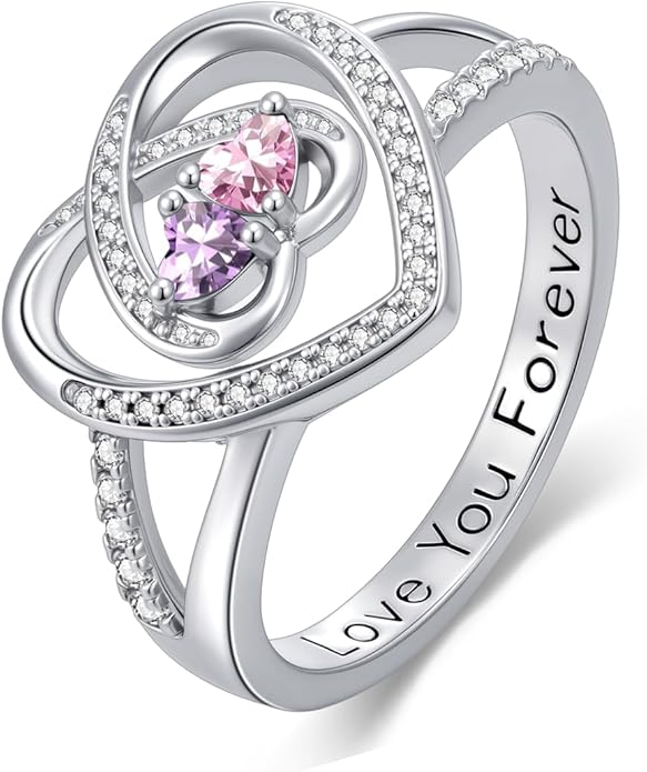 Valentine's Day Gifts for Women Birthstone Rings for Women Heart Statemet Engagement Eternity Wedding Promise Rings Jewelry Anniversary Christmas Valentine Mothers Day Birthday Gifts for Wife Her Girlfriend