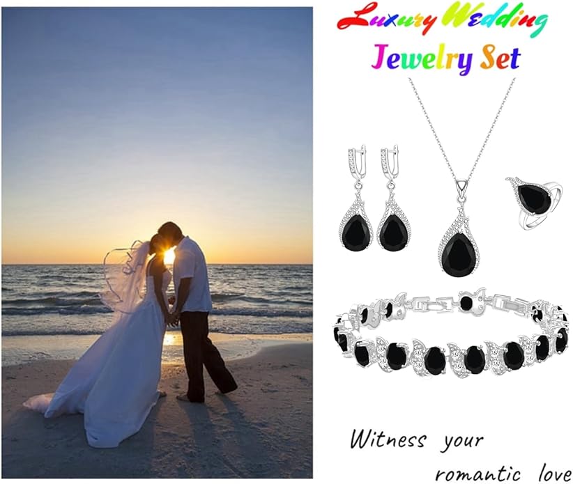 LMXXVJ Jewelry Set for Women,Teardrop Cubic Zirconia Necklace Earrings Adjustable Ring Bracelet Jewelry Set Formal Jewelry Gift