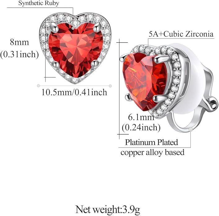 FindChic Sparkling Birthstone Clip On Earrings for Women, Silver Plated Stud Earrings 8MM Cubic Zirconia Non Pierced Studs, 12 Months Birthday Jewelry Gift