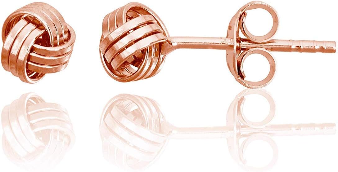 Solid 925 Sterling Silver 5mm Love Knot Stud Earrings | Gold Plated Classic Love Knot Twist | Hypoallergenic | Secure Friction Back Closure | High Polished Stud Earrings