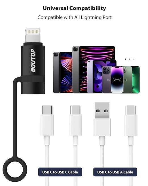 [MFi Certified] 36W USB C to Lightning Cable Adapter, Support Data Sync/PD Fast Charging Compatible with iPhone iPad AirPods, with Anti-Lost Holder - Black 3 Pack