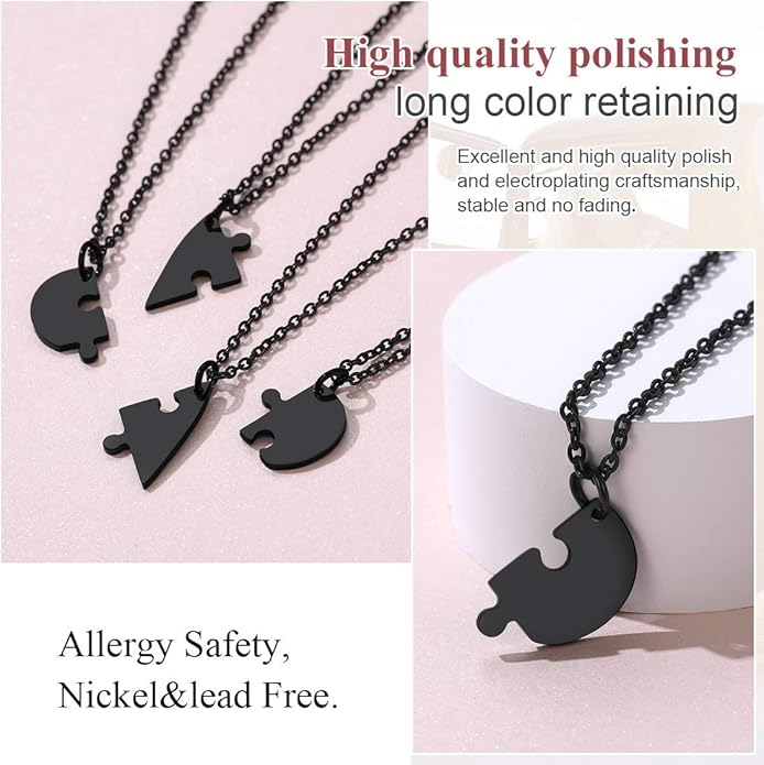 FindChic Personalized Matching BFF Necklace for 2/3/4/5/6 Puzzle Name Heart Pendant Stainless Steel Couple Necklace Set Customized Necklaces for Teen Girls