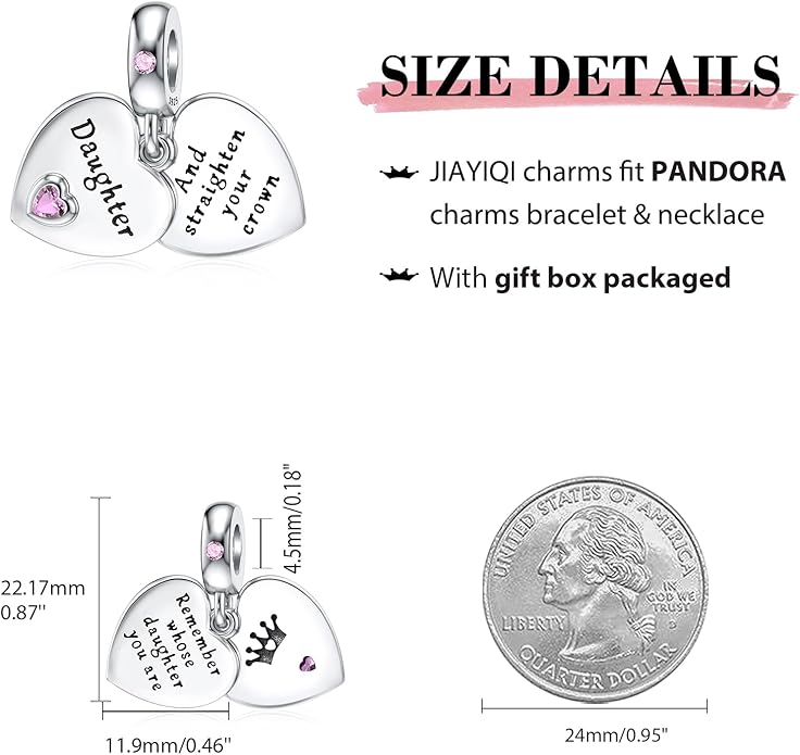 JIAYIQI Mother Sister Daughter Wife Charms Fit Charms Bracelet Necklace with Double Heart Love Charms 925 Sterling Silver Beads for Women Jewelry