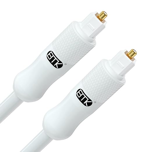 EMK White Optical Audio Cable [24ft/7.6M] - Digital SPDIF Toslink Fiber Optic Cable for Sound Bar, TV, Home Theater, Blu-ray Player - White, High-Speed, Low-Loss, Gold-Plated Connectors