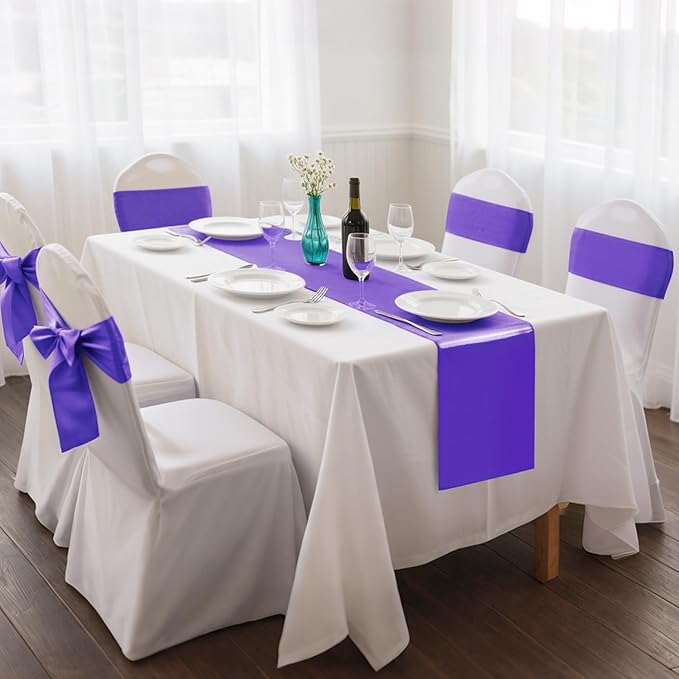 5-Pack Satin Table Runner Purple 12 x 108 Inch Long Silk Satin Table Runners for Wedding,Graduations,Engagements,Birthday Party and Banquet Decoration（5 Pack, 12x108 Inch, Purple）