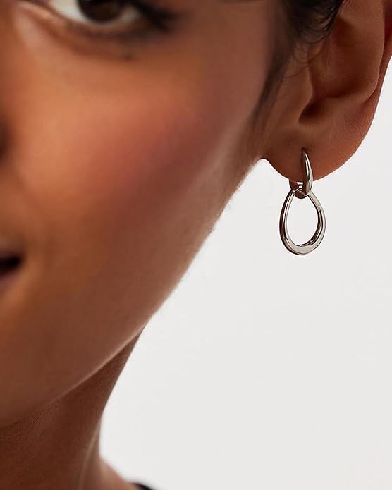 Gold Earrings for Women Trendy 14K Gold Plated Double Hoop Dangle Earring Thin Minimalist Lightweight Dainty Drop Earrings Jewelry Gift for Her