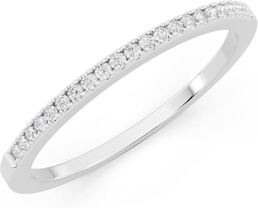 Dazzlingrock Collection Valentine's Day Gift 0.08 Ctw Womens Diamond Wedding Band, Real Natural Round White Diamond Minimalist Thin Stackable Ring for Her in 10K Solid Gold