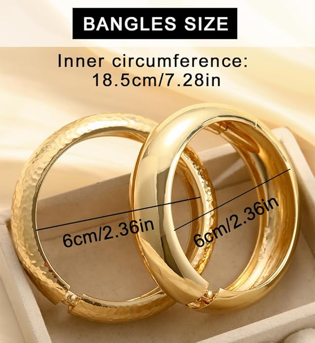 Chunky Gold Bangle Bracelets for Women, Dainty 14k Gold Plated Big Stackable Bangles Set, Trendy Statement Cuff Bracelet Stack Fashion Jewelry Christmas Gifts