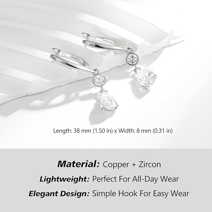 Dangle Earrings for Women Suited for Women Ladies' Trendy CZ Earring 14KGold/Silver Plated Dangling Earrings Jewelry Anti-allergy Hammered Lever-Back Drop Birthday Gift