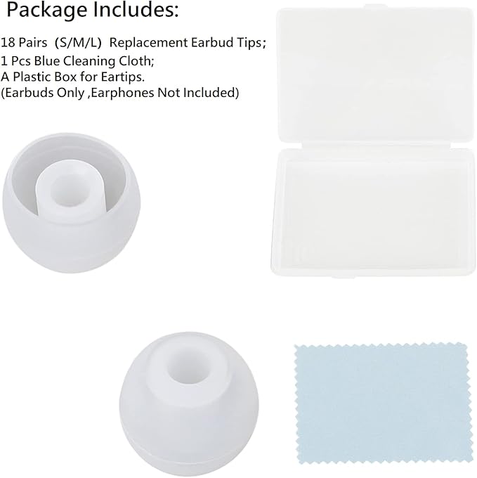 Earbud Replacement Tips Silicone Earbud Tips Earbuds Cushions for Fit Most in-Ear Earbuds(Inner Hole 3.8mm -5.5mm) Headphone Rubber Tips Eartips 18 Pairs S M L