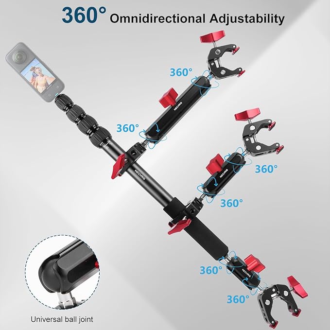 Motorcycle Mount kit for Insta36O X5 X4, Bike Handlebar Clamp Mount and 59" Invisible Selfie Stick Bundle Kit, Heavy-Duty Super Clamp Camera Ebike ATV Mount for G02/3 /3S/Ace, GoPr0 13,JC017