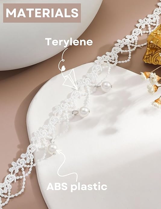 Choker Necklace White Lace Choker for Women, Elegant Choker with Bead Accents, Soft Lace Collar Necklace with Adjustable Necklace Extender
