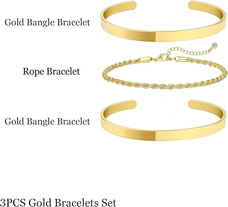 Gold Bracelets for Women 18k Gold Plated Bracelet Stack Bangle Cuff Bracelet Set for Women Non Tarnish Beaded/Paperclip/Cuban Link Chain Bracelets Jewelry for Women Trendy