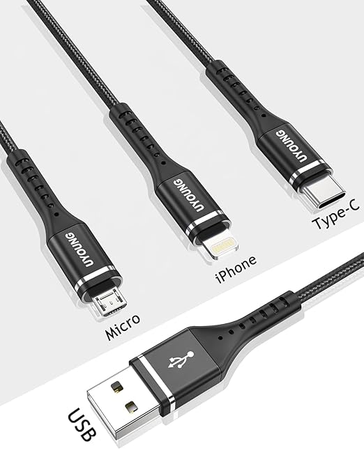Multi Charging Cable 2Pack 4FT, 3 in 1 Charger Cable Braided Universal Phone Charging Cord with Lightning/Type C/Micro USB Ends, Multiple USB Cable for iPhone/Samsung/Google Cell Phones and More