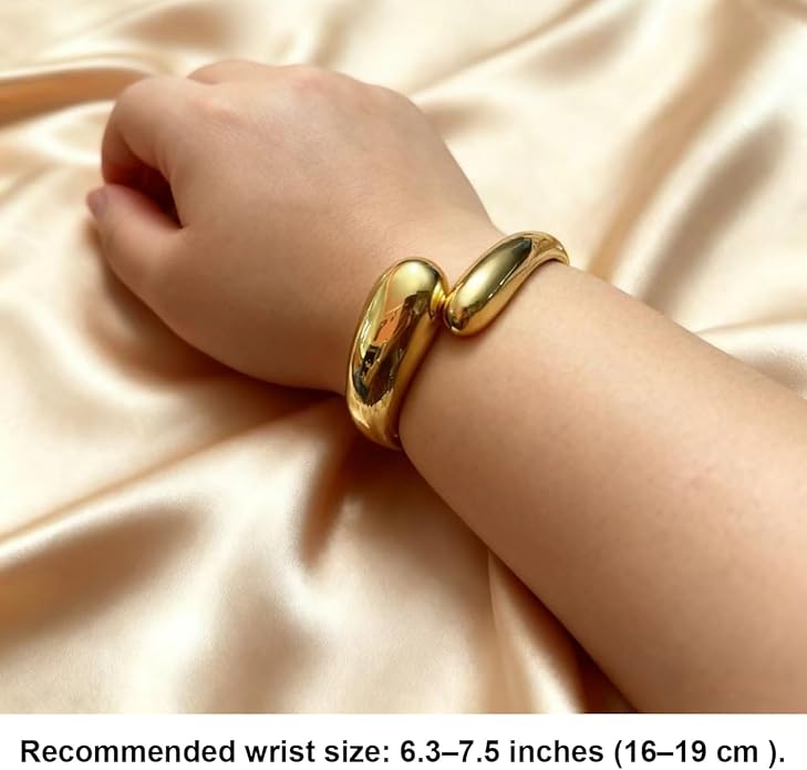 Golden Polished Chunky Twisted Hinged Waterdrop Bangle Bracelet for Women Spiraled Oval Bangle Bracelet