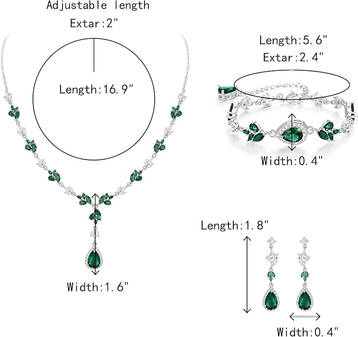 Crysdue Teardrop Bridal Jewelry Set for Wedding Party, Silver/14K/Rose Gold Plated Prom Costume Jewellery for Bride Bridesmaids Women, Cubic Zirconia Necklace Dangle Earrings Bracelet