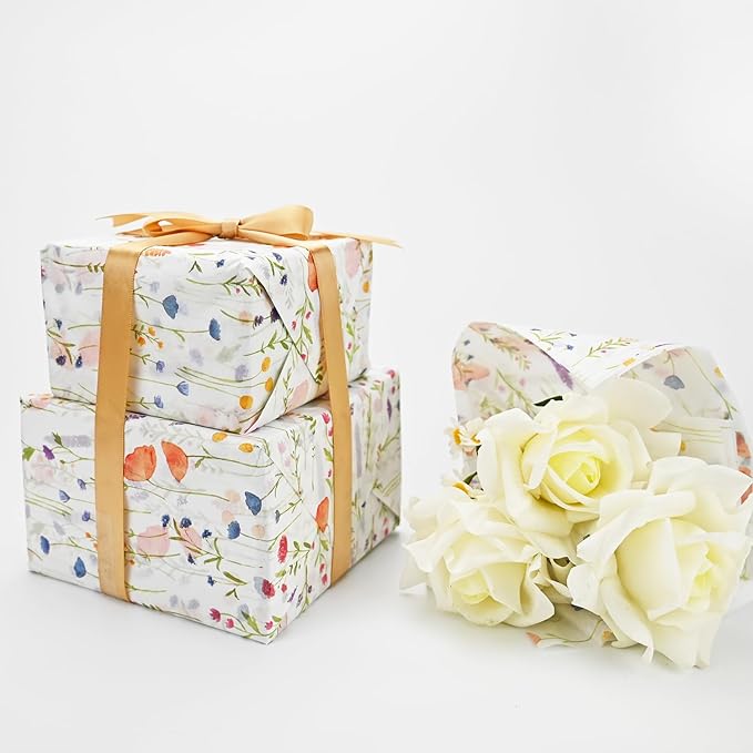 TINYFUTURE 100 Sheets Flower Gift Wrapping Tissue Paper Recyclable Greenery Botanical Packaging Bag for Wedding Birthday Showers Art Craft Party Favor Decoration